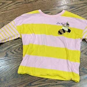 Mini Boden Girls Yellow & Pink Bee Kind Stripe Long Sleeve Shirt